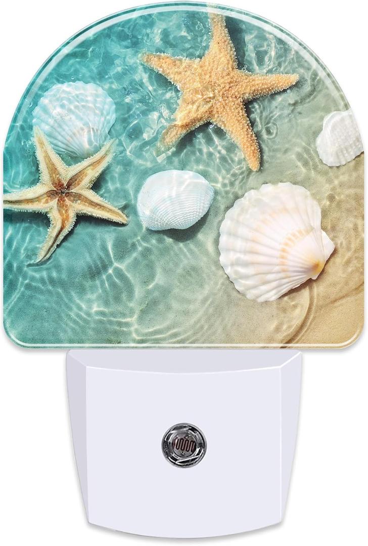 Starfish and Seashell Night Light Plug into Wall, Summer Beach Ocean Waves Dusk to Dawn Night Light Plug in,0.5w Energy Saving Sleep Friendly NightLight for Kids Boys Girls Home Decor (Color15)