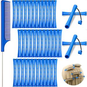 WILLBOND 36 Pieces Cold Wave Rod Hair Perm Rods Hair Rollers Perming Curlers with Steel Rat Tail Comb for Hairdressing Styling (0.35 Inch, Blue)