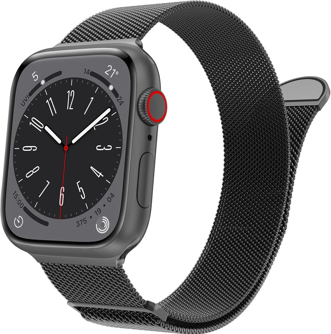 MARGE PLUS Compatible with Apple Watch Band Series 10, Ultra 2, SE, Ultra 9 8 7 6 5 4 Women and Men, Stainless Steel Mesh Loop Magnetic Clasp Replacement for iWatch Bands 44mm 45mm 46mm 49mm Black