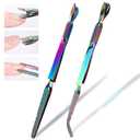 SILPECWEE 2Pcs Nail Pinching Tool C Curve Nail Extension Clips Rainbow Metal Cuticle Pusher Nail Scraper Gel Nail Polish Remover False Nails Shaping Tweezers Multi-Function Manicure Tools