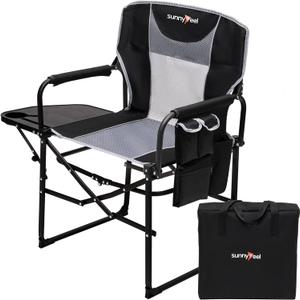 SUNNYFEEL Camping Directors Chair, Heavy Duty,Oversized Portable Folding Chair with Side Table, Pocket for Beach, Fishing,Trip,Picnic,Lawn,Concert Outdoor Foldable Camp Chairs (Black Grey)