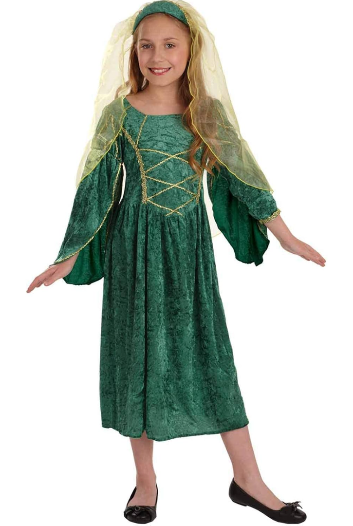 Fun Shack Green Girls Renaissance Costume, Medieval Costume Girls, Kids Princess Costumes, Halloween Costumes for Kids Medium