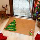 JEQAX 1Pcs Christmas Kitchen Mat Green Bathroom Rug, Non Slip Washable Rugs Xmas Door Mat Floor Mats for Bedroom Laundry Holiday Home Decor (Brown2), Text( Welcome To Whoville)