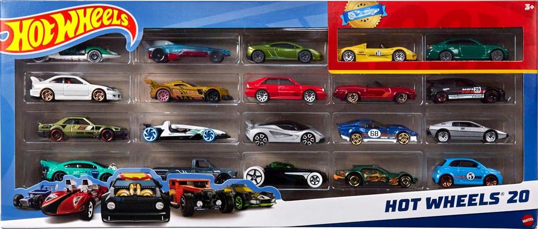 Hot Wheels Toy Cars 20-Pack, Set of 20 Die-Cast 1:64 Scale Toy Sports & Race Vehicles for Kids & Collectors 