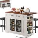 YITAHOME Kitchen Island with Seating, 47 Inch Mobile Storage Island with Drop Leaf, Rolling Islands Table with Power Outlet & Spice Rack, 2 Upholstered Stools and Footrest, for Dining Room, Off White, 35" x 48" x26"