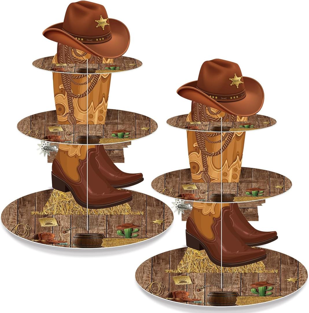 Zopeal 2 Pack Western Cowboy Cupcake Stand Party Decoration Western Birthday Cupcake Holder Cowboy Theme Cake Holder Cowboys Birthdays Dessert Stand for Baby Shower Birthday Party Supplies