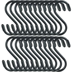 30 Pack Vinyl Coated Heavy Duty S Hooks for Hanging Plants, Clothes, Non Slip Steel Metal Black Rubber Coated Closet S Hooks for Hanging Jeans, Jewelry, Pot, Pan