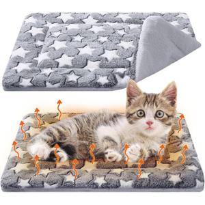 VitalCozy 2 Pack Self Warming Cat Mat Self Heating Pad Bed Reversible Machine Washable Reflects Body Heat Warm Thermal Pet Pad Crate Blanket for Feral and Indoor Cat(Star,21" X 14") (Grey)