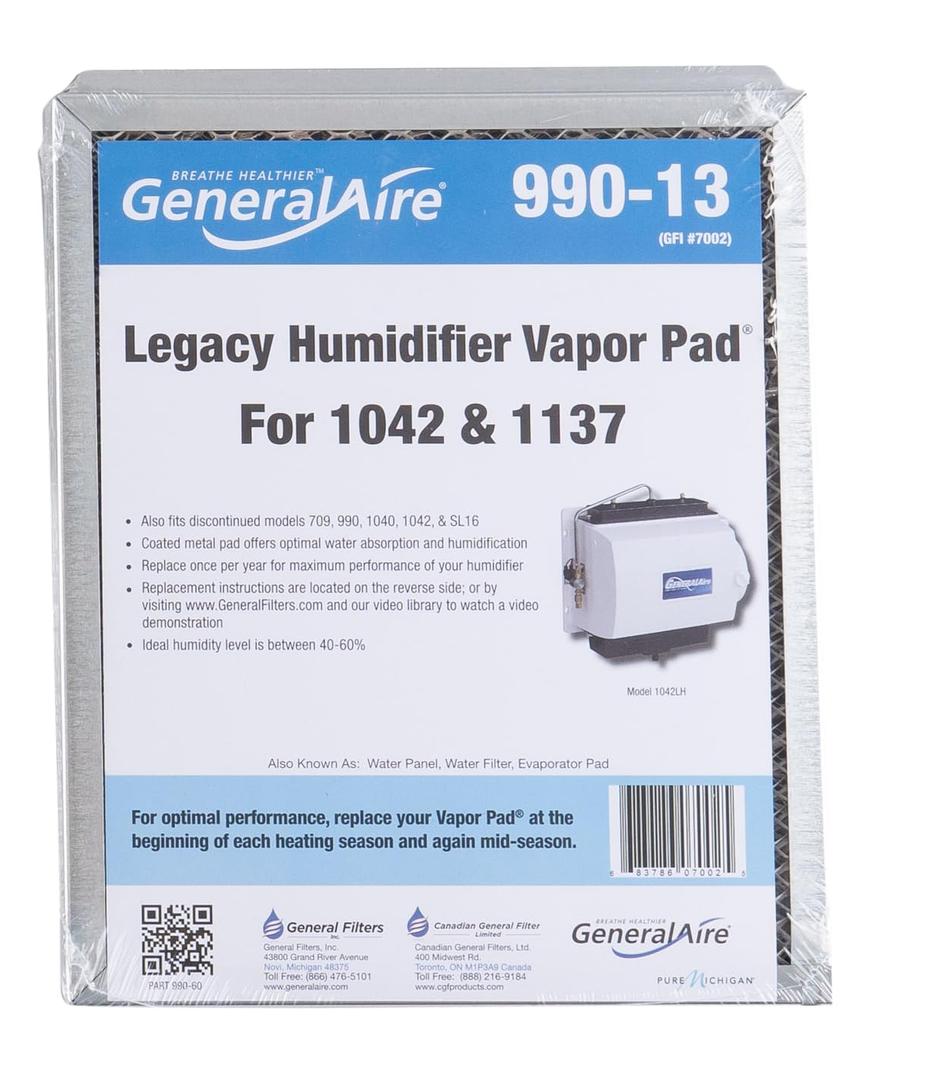 GeneralAire 990-13 Humidifier Water Filter GFI #7002 Compatible with GeneralAire 709, 990, 1040, 1137, 1042LH, and SL16