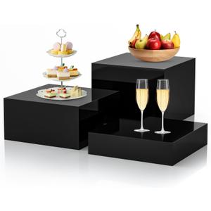 3Pcs Black Buffet Risers Acrylic Boxes Display Food Risers for Buffet Table Platter Parties Weddings Catering Dessert Collectibles Figures Show ( 6''x7''x8'')