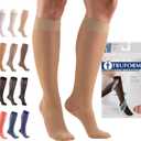 Truform Sheer Compression Stockings, 15-20 mmHg, Women's Knee High Length, 20 Denier, Light Beige, Large