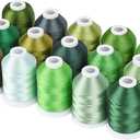 Simthread Embroidery Thread Green Series Polyester Multi-Purpose Serger Thread 15 Spools Set, Each Spool 40WT and 1100YD for Embroidery Sewing Machine