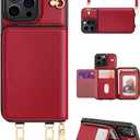 OCASE Compatible with iPhone 16 Pro Max Crossbody Wallet Case with Card Holder, PU Leather Zipper Handbag Phone Purse with RFID Blocking Kickstand Wrist Strap Lanyard 6.9 Inch, Dark Red