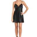MORGAN AND CO. Women's Satin Mini Dress W/Rhinestone Trim & Spaghetti Straps - Party, Prom and Evening Style Black, Large