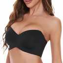 Woobilly Strapless Bra, Non-Slip Convertible Full Support Push Up Bras, Non Padded Side Smoothing Bra Bandeau (Black, M)