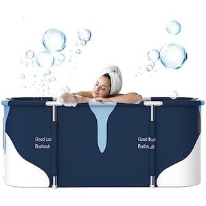 55" Extra Large Portable Foldable Bathtub Soaking Bathing Tub with Metal Frame for Adult Bathroom Folding SPA Tub for Shower Stall, Separate Family Bathroom SPA Tub for Hot Ice Bath