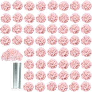 AVIVIHO 65pcs Fake Flowers Blush Hydrangea Artificial Flowers Bulk (Not Squished, No Steaming Need) Silk Flowers with Stems for Wedding Decor,Home,Baby Shower,Table Centerpieces Decoration (Medium)