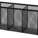 Black Mesh Pen Pencil Holder, Small Metal Desk Organizer Desktop Stationery Office Supplies Acessories Storage Stand, 5 Compartments Brushes Holder for Home School Classroom Teachers