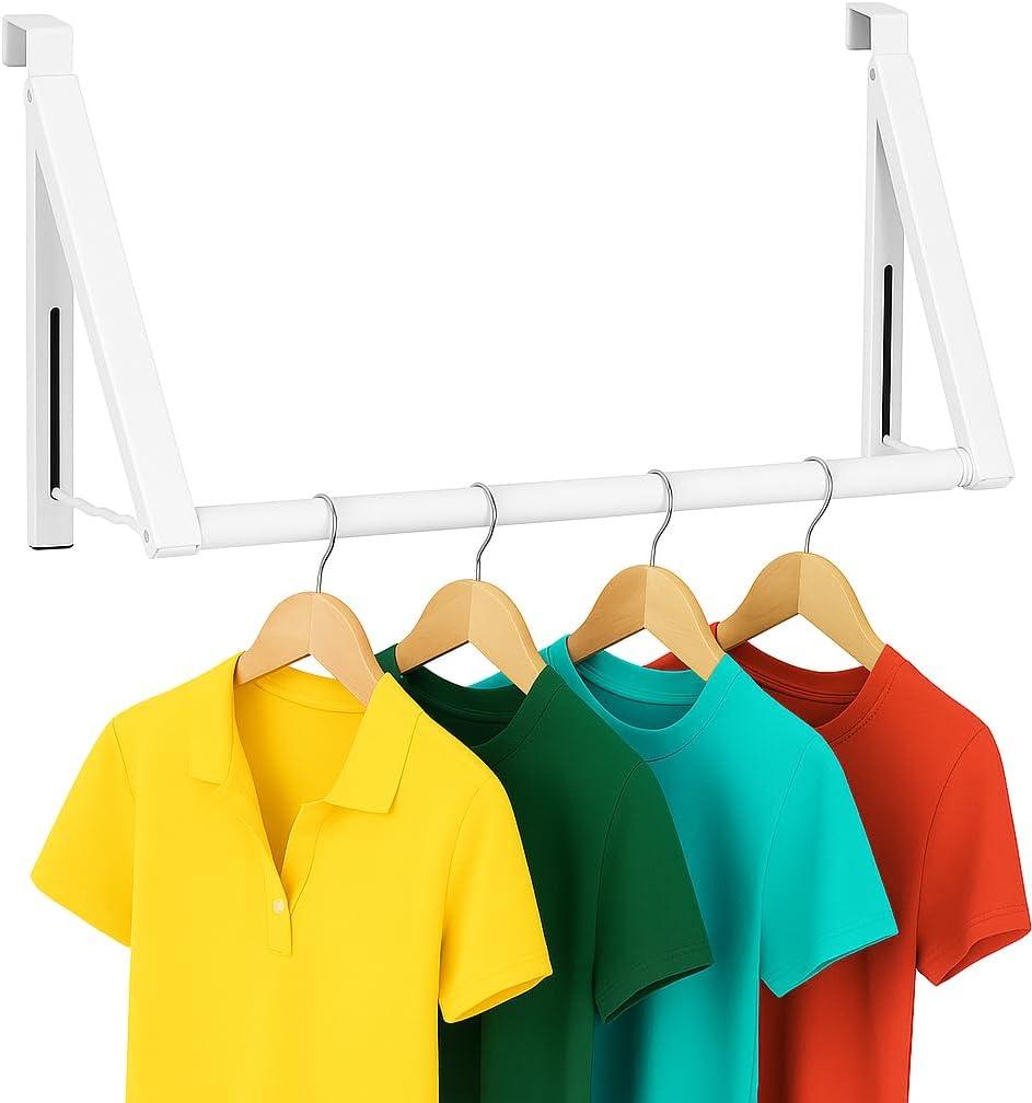 HOLDN STORAGE Over The Door Hanger Foldable - Over The Door Rack for Hanging Towels, Coats & Clothes - Over The Door Hanger Hooks for Bedroom, Washroom and Office. (Full Set: 1 Pack, White)