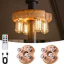 Wood Grain Patio Umbrella Light with Remote Control, Rechargeable Cordless LED Edison Bulbs Pole Light with 10 Brightness Levels for Garden, Patio, Backyard, Camping or BBQ (2 Pack)