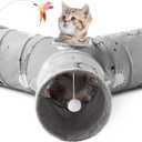 Tempcore Pet Cat Tunnel Tube Cat Toys 3 Way Collapsible, Cat Tunnels for Indoor Cats Fleece-Lined in for WarmthKitty Tunnel Bored Pet Toys Peek Hole Toy Ball Puppy, Kitten, Rabbit Gray Sun