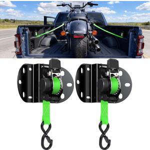 Kingfun Retractable Ratchet Straps for 2015-2026 Ford F150 Accessories, Self Retracting Tie Down Straps (2-Pack), 1,500lb Break Strength Heavy Duty Truck Bed Securing System, 1 Inch x 10 Feet, Green