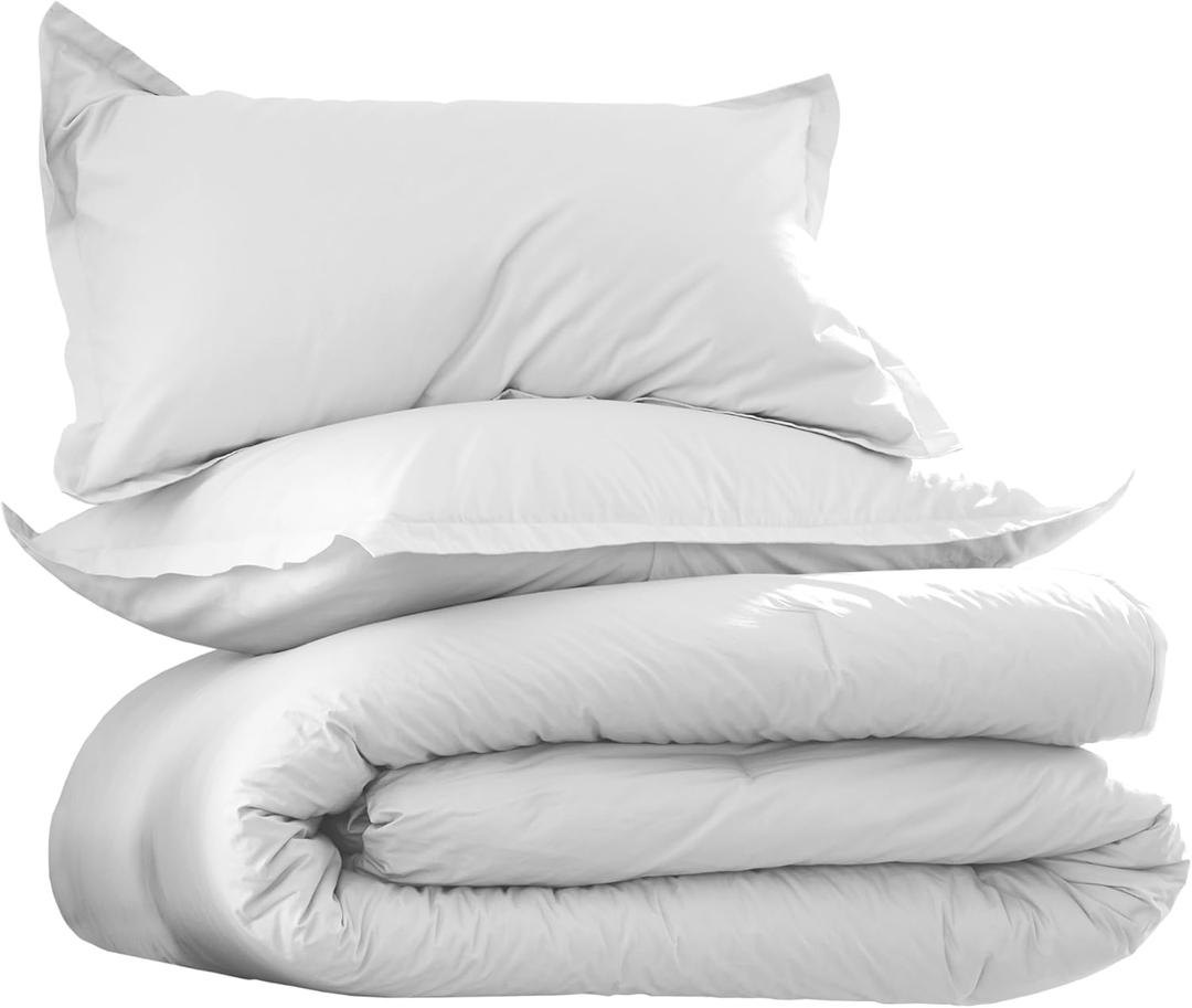 EcoPure Martex Comfort Wash 3-Piece Solid Full/Queen Comforter Set  100% Organic Cotton - All-Season - Breathable & Lightweight  Easy Care - White