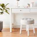 Hillsdale, Sophia Round Tufted Wood and Upholstered Backless Vanity Stool for Makeup Room or Bathroom, Gray (Grey)