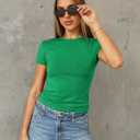 Abardsion Women's Casual Basic Going Out Crop Tops Slim Fit Short Sleeve Crew Neck Tight T Shirts 2026 (X-Large, Green)