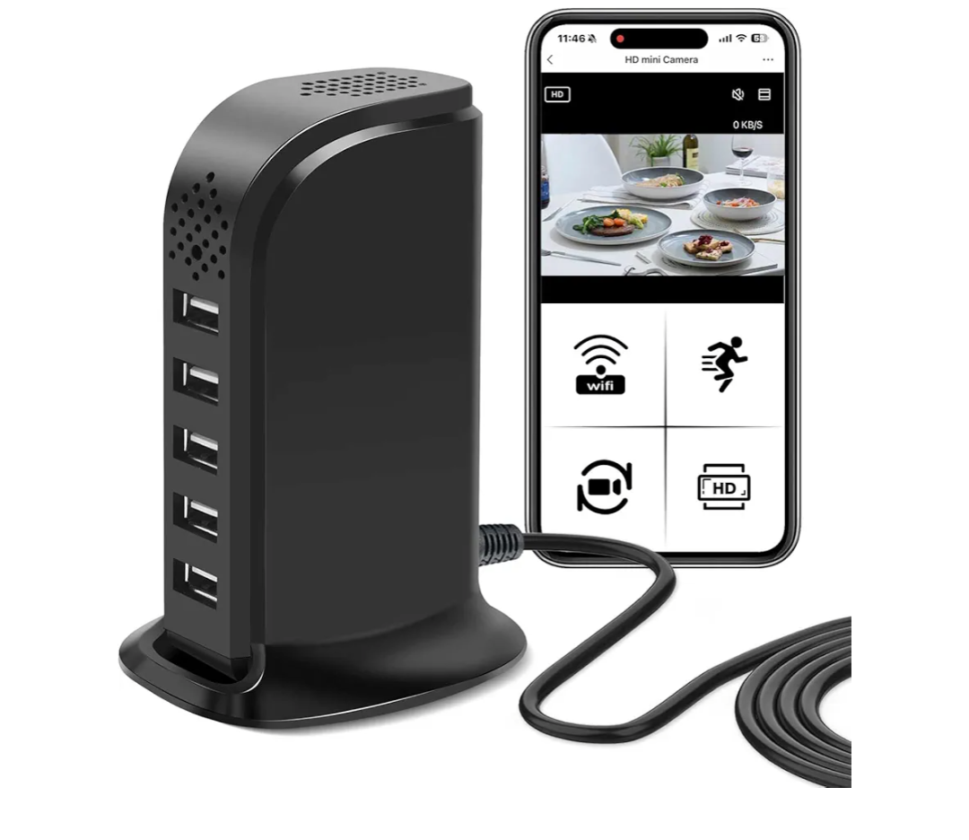 DJDAI WiFi USB Charger Camera, 1080P HD Wireless Security Cameras with Motion Detection, Indoor Nanny Cam with App View, Loop Recording, No Audio