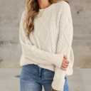 Womens Oversized Sweaters Crewneck Long Sleeve Casual Loose Pullover Sweater Cable Knit Vintage Tops (L)