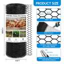 48in x 150ft Chicken Wire, Black Poultry Wire Netting, Hexagonal Galvanized Mesh, Outdoor Anti-Rust Surface Plastic Coating, Garden Fence Animal Barrier for Pet Rabbit Chicken Fencing