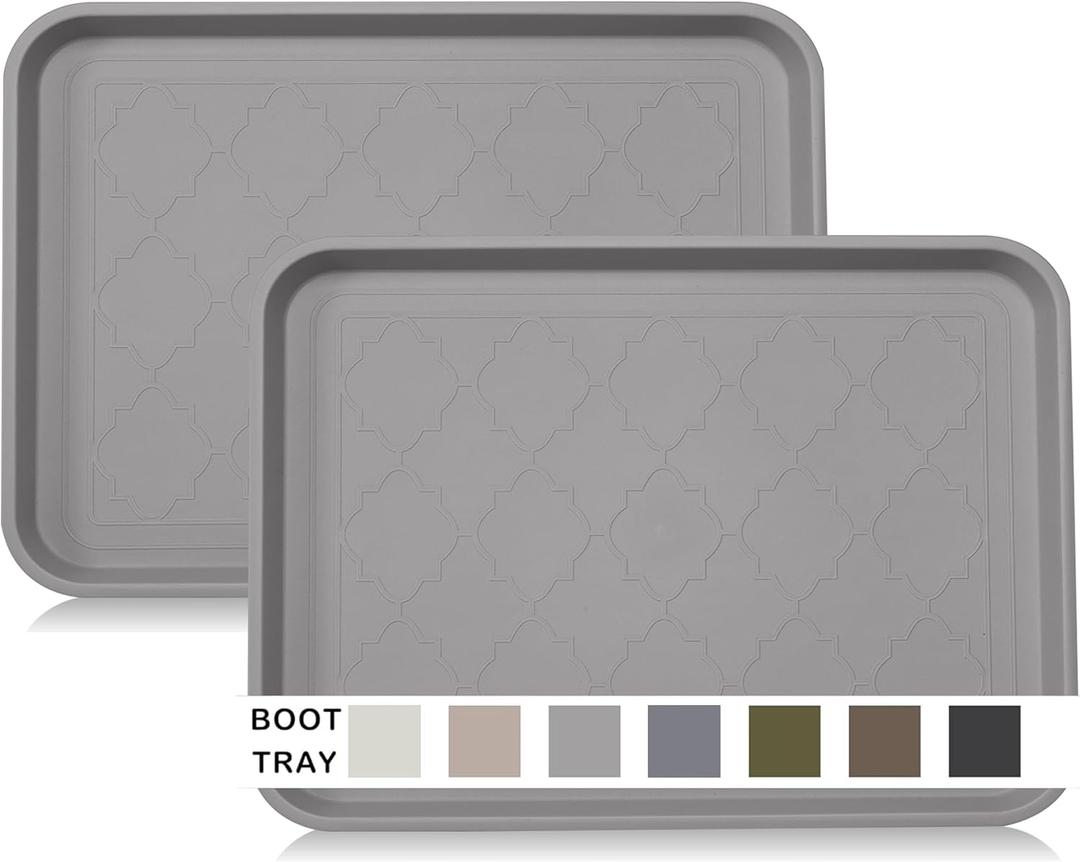 Boot Tray for Entryway Indoor, Heavy Duty Shoe Mat Tray 2 Packs, 16.7"x12.8" Waterproof Shoe Trays with Raised Edge, Outdoor Multi-Purpose Mat for Boots, Shoes, Garden (Oatmeal)
