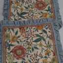 Floral Throw Pillow Covers Set of 2,Cottage Rustic with Blooming Flower Pattern Linen Pillowcases, Decorative Square Pillows Cushion Covers for Couch Sofa Bed Chair Car,18x18 Inches