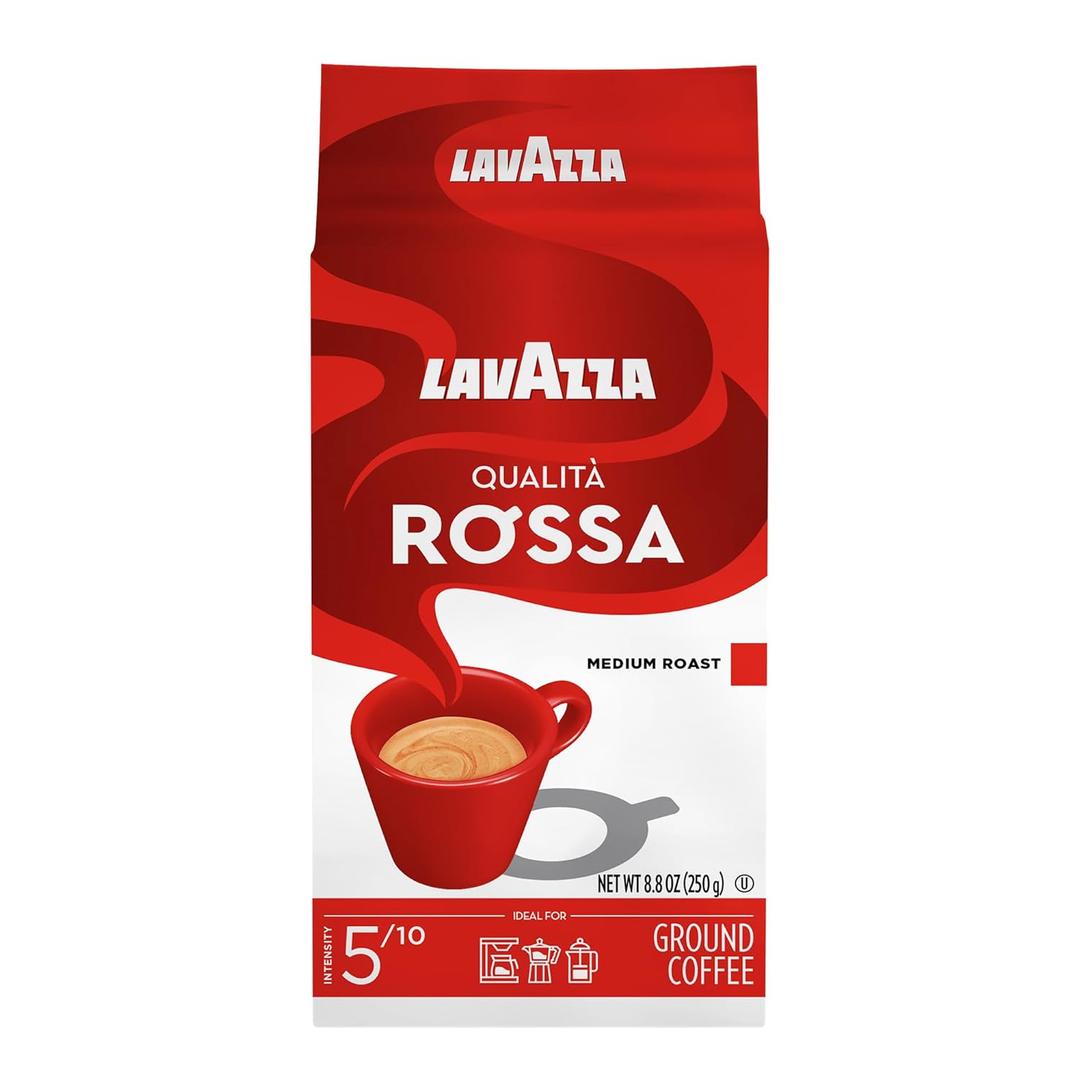 Lavazza Qualit Rossa Ground Coffee, Medium Roast, Arabica and Robusta Blend, 8.8 oz Brick, Pack of 4, Best By: 30/09/2025