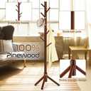 Wooden Coat Rack Freestanding with 8 Hooks & 3 Adjustable Sizes for Clothes, Space-Saving Design for Bedroom Office Entrance Holds Hats Coats Scarves Bags