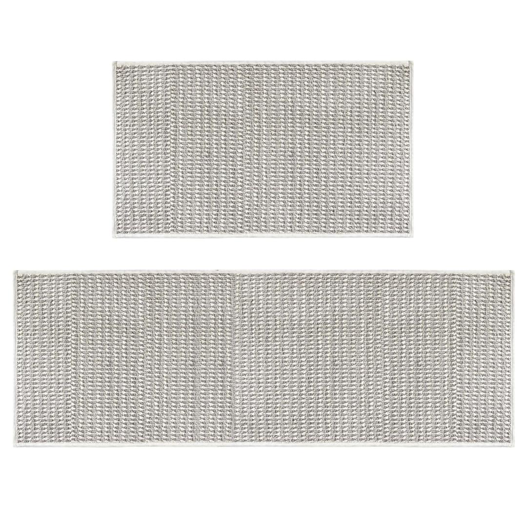 Artoid Mode Beige and Grey Machine Washable Non Slip Kitchen Rugs and Mats Set of 2, Absorbent and Stain Resistant Kitchen Mats for Sink Hallway and Laundry - 17x29 and 17x47 Inch