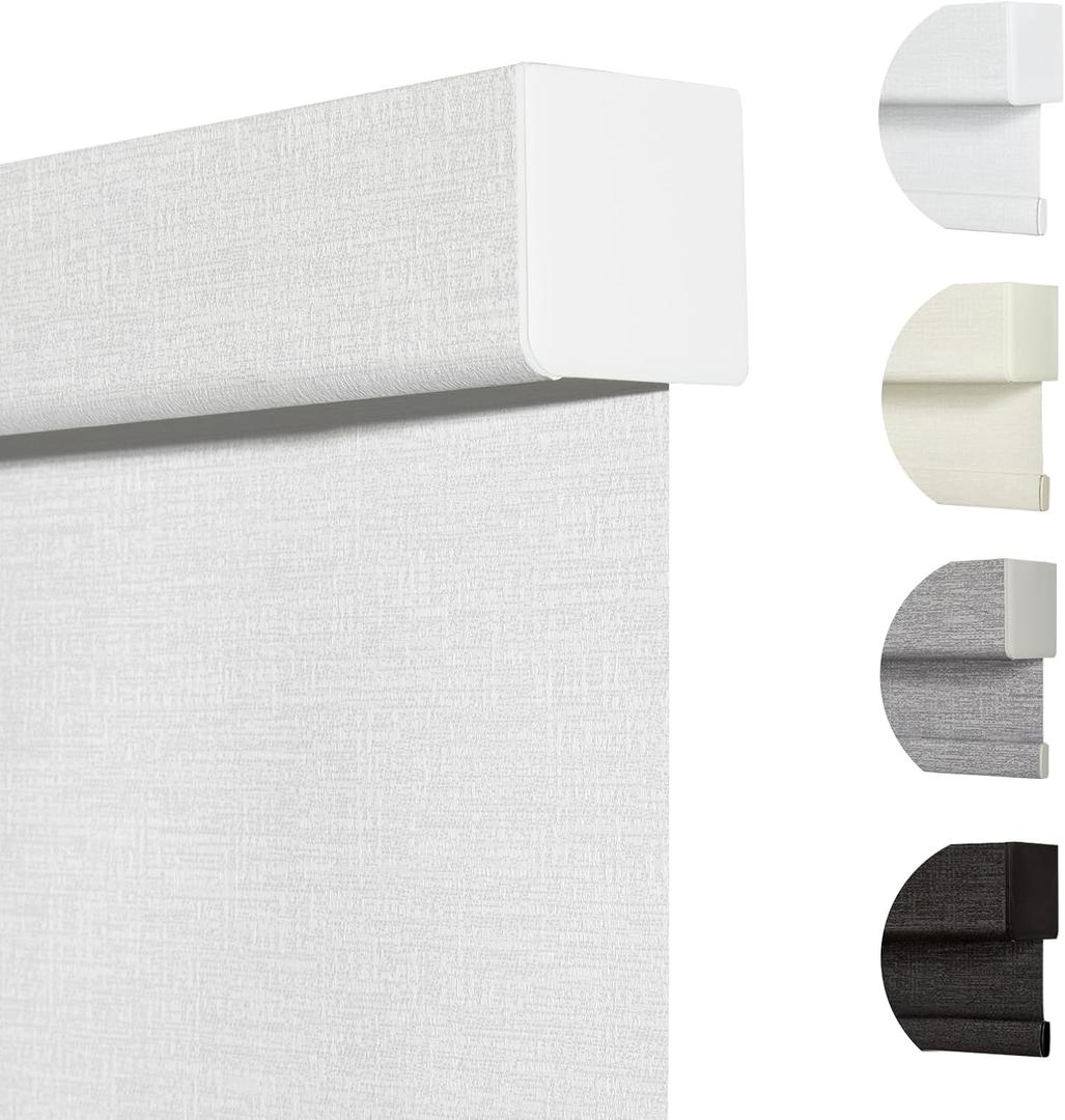Persilux Blackout Roller Shades & Blinds Windows Shades Free-Stop Blackout with Jacquard Fabric, Cordless Blinds Pull Down Shades for Home, Easy to Install for Door/Office, White (35" W x 72" H)