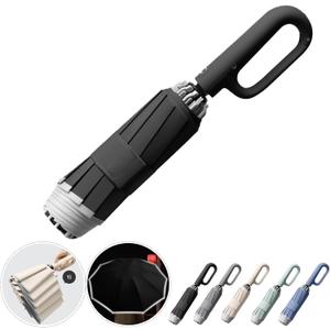 Ring Buckle Fully Automatic Umbrella, Reflective Safety Strip, Sturdy Windproof, Reverse Automatic, Travel Portable, Compact Folding (Black)