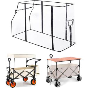 Rain Cover for Wagon, Universal EVA Waterproof Canopy for Collapsible Folding Carts & Strollers, Lightweight All-Weather Windproof Cover with Zippered Side Doors for Camping, Garden Outdoor Activities