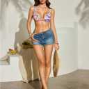 WDIRARA Women's Graphic Print Triangle Bikini Tops Tie Backless Swim Tops (M)