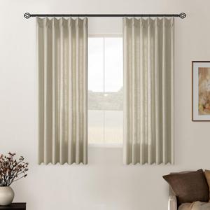 Pleated Linen Curtains 90 Inches Long for Living Room Pinch Pleat Hooks for Track System Back Tab Custom Made Memory Shape Drape Privacy Protection Khaki Living Room Bedroom Window Curtain 90 Inch
