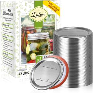 Dalzom 72Pcs Canning Lids Wide Mouth, Premium Mason Jar Lids for Ball, Kerr Jars - Food Grade Material, 100% Fit & Airtight for Wide Mouth Mason Jars