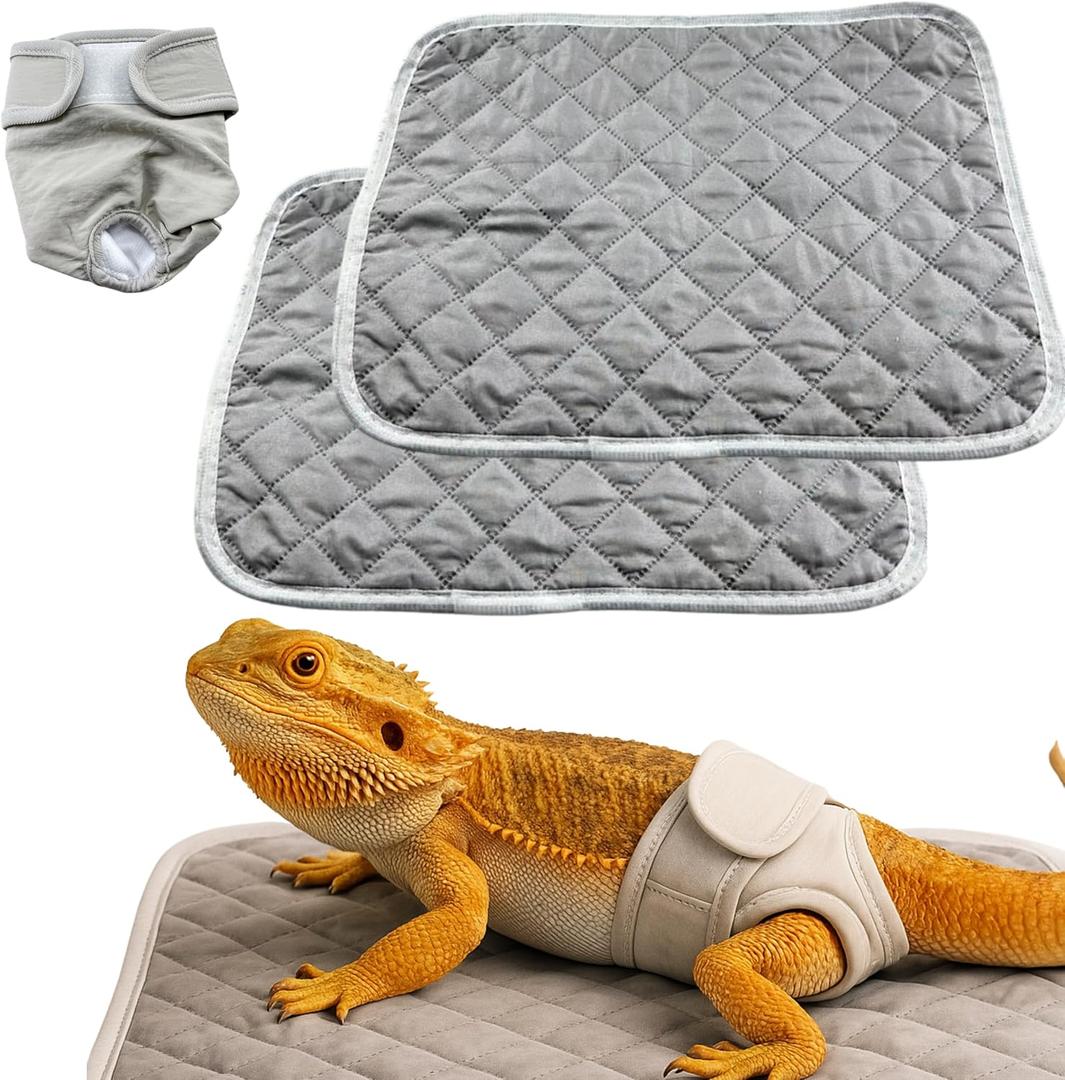 Bearded Dragon Diapers Bedding Mat Accessories, Adjustable Diaper, 2pcs Cleaning Mat for Picnic Travel, Bearded Dragon Diapers Accessories Reusable Pad, Reptile Carrier Essentials (2 Reusable Pad), XS