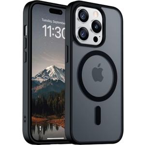 Designed for Magnetic iPhone 14 Pro Case,[Compatible with MagSafe] [Military Grade Drop Protection] Slim Translucent Matte Shockproof with Anti-Fingerprint Phone Case 6.1"-Black