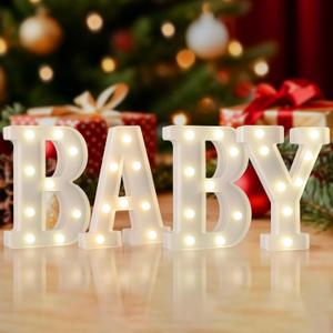 Baby LED Marquee Letter Lights, Light Up Sign for Baby Shower, Battery Operated, Warm White Small Decorative LED Lighted Letters for Newborn Birthday, Home Decor