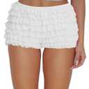 Women Ruffle Bloomers Lolita Fairy Short Y2K Mesh Lace Pumpkin Sexy Layered Pettipants Boy Shorts (Small, White)