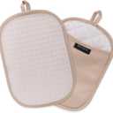 Hovico 2PCS Silicone Pot Holders, Oven Mitts Heat Resistant Hot Pads with Pockets, Non Slip Pot Holder for Kitchen Baking and Cooking| 9.8 x 7 Inches | Towel Cloth Interior Lining - Milkshake (Oval Milkshake)