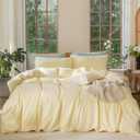 MooMee Bedding Duvet Cover Set 100% Washed Cotton Linen Like Textured Breathable Durable Soft Comfy (Heathered Butter Yellow, Twin 68"x90")