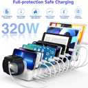 320W Charging Station for Multiple Devices, 10 Ports Fast Multi-Device Charger Organizer Compatible with MacBook Pro Laptop, iPhone, Android, Ipad, Tablet, Kindle, Family Multi-Device Charging Dock